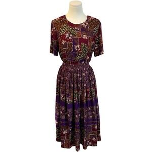 Vintage Rayon Two Piece Burgundy Skirt Set Teachercore Lightweight Boho USA SP